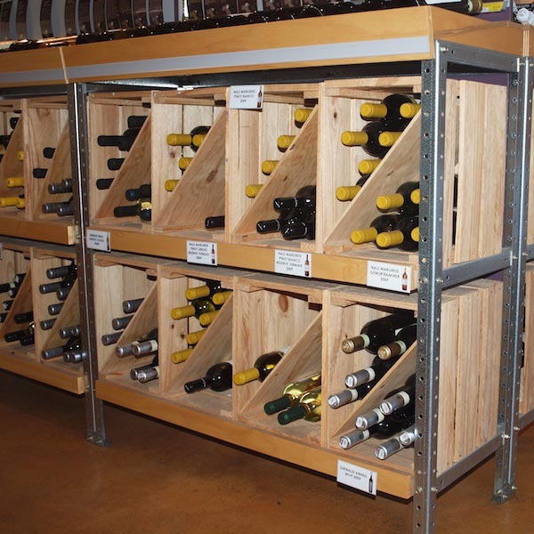 Wine display crates in a bottle shop
