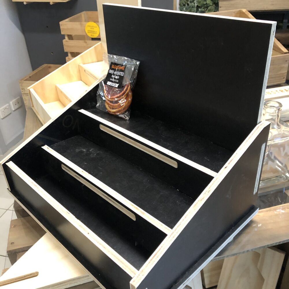 Black ply tiered counter stand