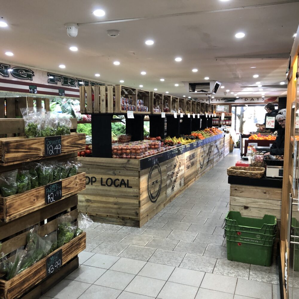 Fruit bin with vintage stain for produce display